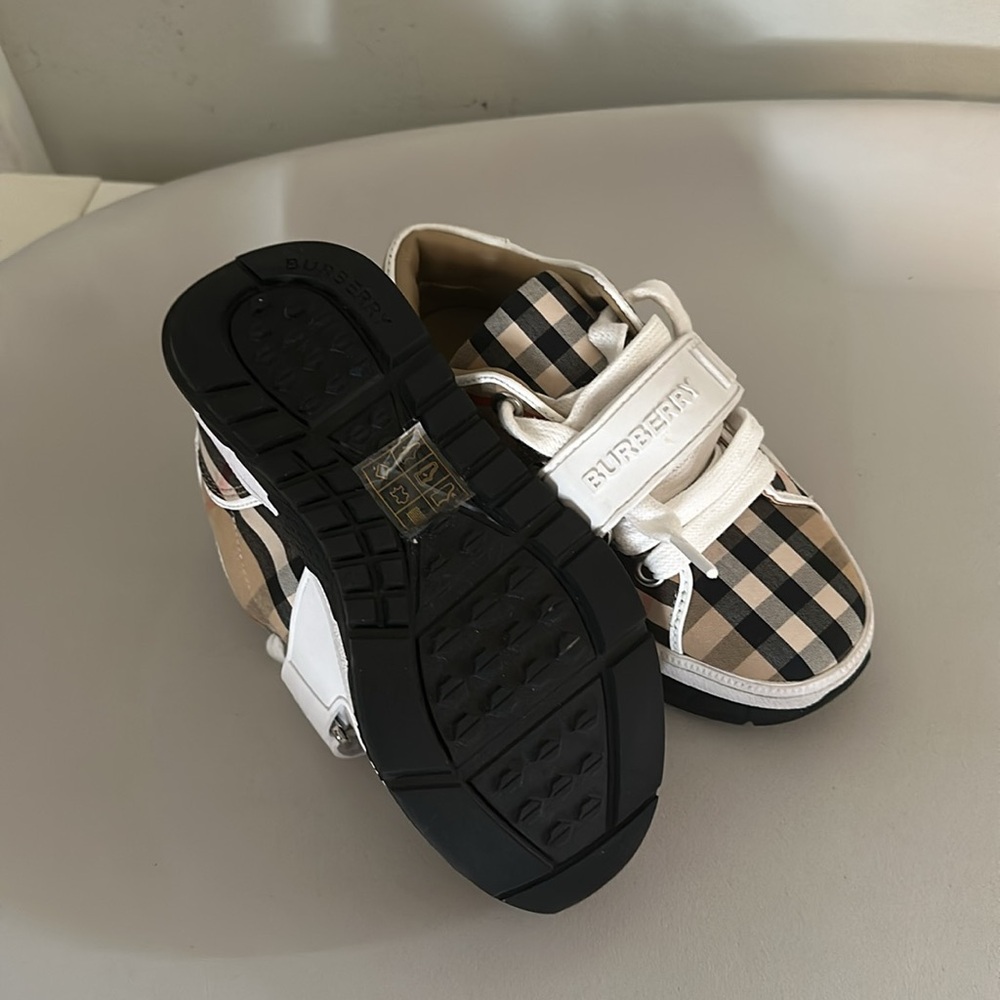 Burberry Kids Classic Check Velcro Sneakers in Beige and Black